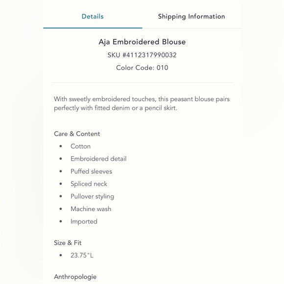 By Anthropologie Aja Embroidered Blouse sz: Small - Picture 2 of 4